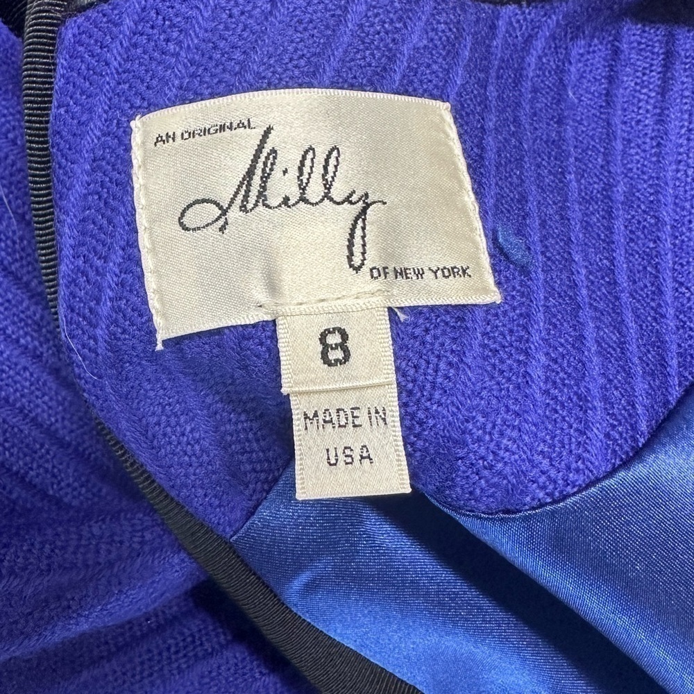 Milly of New York Indigo 100% Wool Dress with Faux Leather Detail - Picture 4 of 4